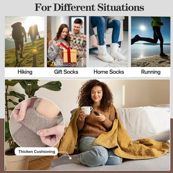 Womens Merino Wool Assorted Socks 5 Pairs Warm Thick Crew Cozy Winter Boot Socks - Picture 6 of 6